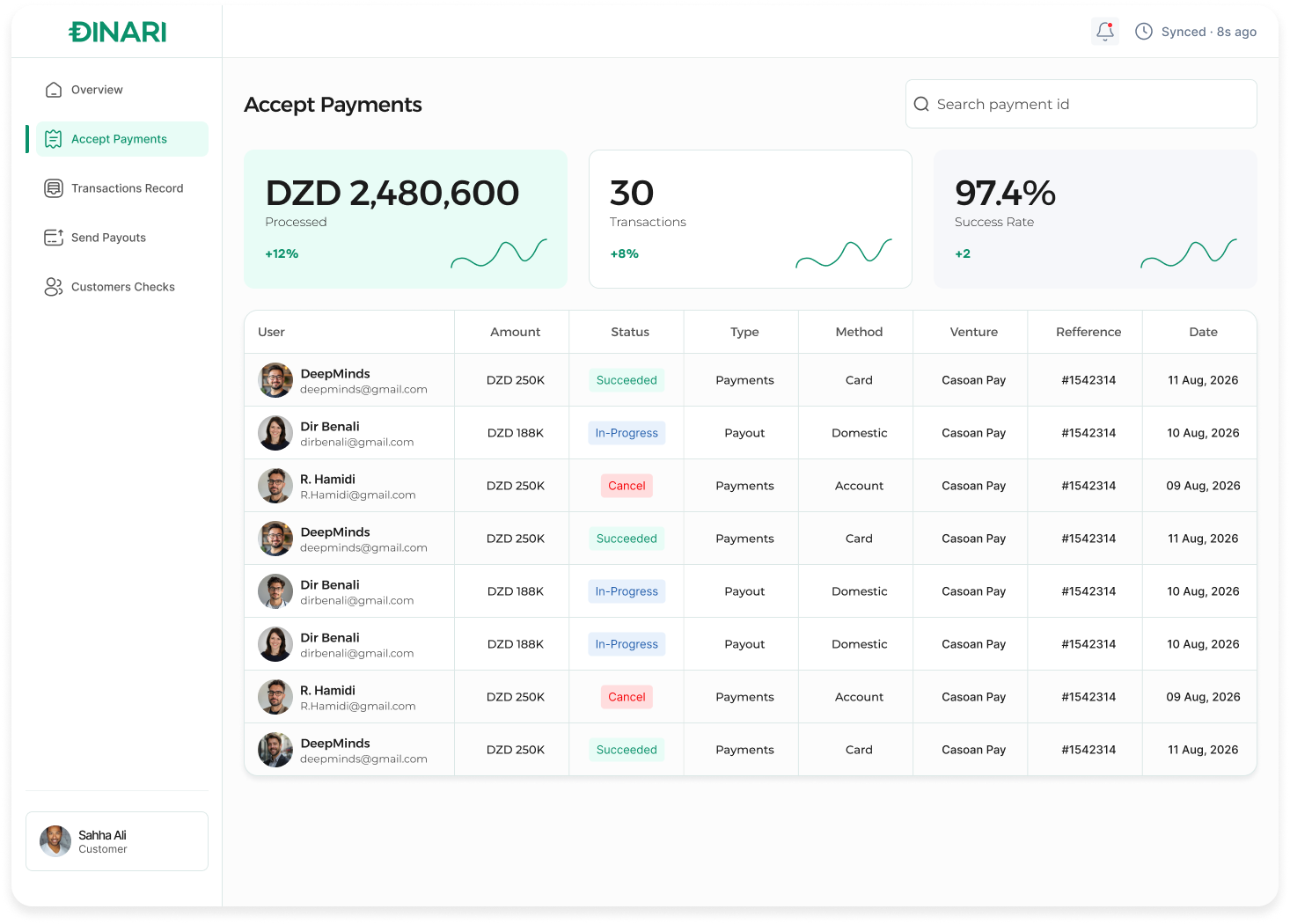 DINARI dashboard — Accept Payments